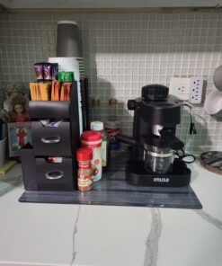 Mind Reader 11-Compartment Coffee Cup and Condiment Organizer with 2 Drawers, 11.25"L x 5.35"W x 11.15"H, Black Single 36 71qwBJuA WL