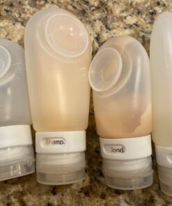 LiquiSnugs Premium - 100% Guaranteed Leak Proof Silicone Travel Bottles For Toiletries - TSA Approved Container. Premium Range Travel Shampoo Bottles with Suction Cups and Adjustable Labels 30 71qwElthBGL