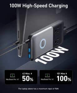 Anker 727 Charging Station (GaNPrime 100W), Compact Power Strip for Travel, Work, 5 ft Detachable Extension Cord with 2 Outlets and 4 USB Ports, for iPhone 14, Samsung, iPad, MacBook (Not a Battery) Black+Gray 22 71qzVENbrtL