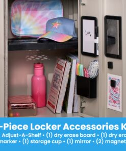 LockerMate Adjust-A-Shelf 6-Piece Locker Accessories Set, Extends to Fit Your Locker, Includes Storage Drawer, Mirror, Whiteboard, Storage Cup, Black (50924KIT-BLK) Shelf + 6 Piece Kit 10 71r Gr07ytL