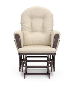 Storkcraft Premium Hoop Glider and Ottoman (Espresso, Beige) – Padded Cushions with Storage Pocket, Smooth Rocking Motion, Easy to Assemble, Solid Hardwood Base Espresso W/ Beige Micro 36 71r N3xabaL