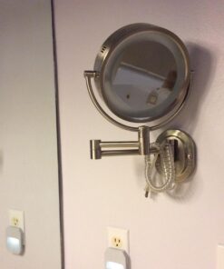 JERDON Two-Sided Wall-Mounted Makeup Mirror with Halo Lighting - Lighted Makeup Mirror with 5X Magnification & Wall-Mount Arm - Plug in Round Mirror with Nickel Finish Wall Mount - Model HL65N 31 71r00YD z2L