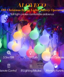 ALOVECO LED String Lights 18ft 50 LED Battery Operated Christmas Lights with Remote 8 Modes Waterproof Globe Starry Fairy Lights for Outdoor Indoor Bedroom Garden Xmas Party(Multicolor) Multicolor (Red, Blue, Green, Yellow) 20 71r09wcxJoL