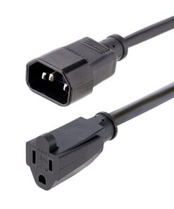 StarTech.com 1ft (0.3m) Power Extension Cord, IEC 320 C14 to NEMA 5-15R, 10A 125V, 18AWG, Black Computer Power Extension Cord, AC Outlet Extension Cable for Network Equipment, UL Listed (PAC100) 18 AWG Standard Packaging