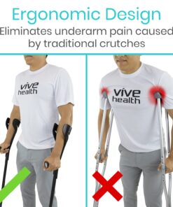 Vive Forearm Crutches (Pair) - Adjustable, Lightweight Arm Crutches Forearm for Adults - Ergonomic Arm Crutch Cuff and Comfortable Handles - Heavy Duty Crutches Non Slip Skid Replaceable Rubber Tips Black 18 71r5f3 8LL
