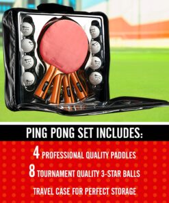 Alternative view of JP WinLook Ping Pong Paddles Sets - Portable Table Tennis Paddle Set with Ping Pong Paddle Case & Ping Pong Balls. Premium Table Tennis Racket Player Set for Indoor & Outdoor Games Red/Black 4 Paddle Set