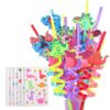 FZR Legend 24 Reusable Dinosaur Drinking Plastic Straws + 6 Dinosaur Temporary Tattoos for Kids Girls Boys | Dinosaur Birthday Party Supplies Three Rex Party Favors Decorations with Cleaning Brush 49 71r77H8jJXL
