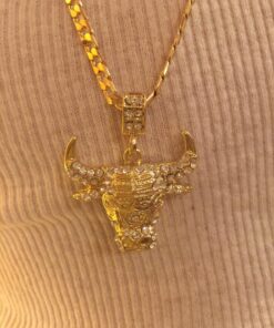 Mens Gold Tone Iced Out Bull Small Pendant with 5Mm 24", No Color, Size No Size 43 71r7BvR5RL