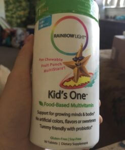 Rainbow Light Kids One Multivitamin, Chewable Multivitamin for Kids Provides Healthy Growth and Immune Support, With Vitamin C, Zinc, & B Complex, Vegetarian and Gluten Free, Fruit Punch, 90 Count 90 Count (Pack of 1) 56 71r7YAriBLL 3