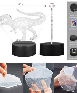 VSATEN 3D Dinosaur Night Light for Kids, 3D Illusion Lamp 3-Pattern & 16 Colors Change Decor Lamp with Remote Control & Smart Touch, Dinosaur Toys for 2 3 4 5 6+ Years Old Multicolor 22 71r8iYJS1pL
