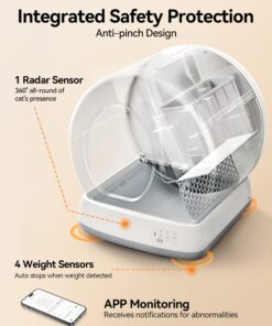 Meowant Self-Cleaning Cat Litter Box, Intelligent Radar Safety Protection Automatic Cat Littler Box for Multiple Cats, Large Capacity/Isolation Odor/APP Control Smart Cat Litter Box with Mat & Liner Gray 32 71r9c3yZepL