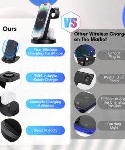 Alternative view of 3 in 1 Charging Station for iPhone, Wireless Charger for iPhone 15 14 13 12 11 X Pro Max & Apple Watch - Charging Stand Dock for AirPods 3/2/1/Pro Black