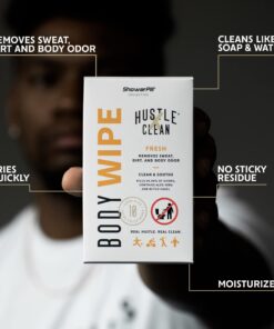 Hustle Clean Body Wipes 9''x8'', Disposable Bathing Wipes For Adults, No Rinse, With Aloe Vera & Vitamin E, Fresh Scent, 40 Individually Wrapped Wipes 10 Count (Pack of 4) 8 71rDNV5zVL