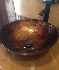 ELECWISH Bathroom Vessel Sink with Faucet Mounting Ring and Pop Up Drain 16.5 Inch Tempered Glass Basin (Brown) Brown 43 71rFcNh8nHL