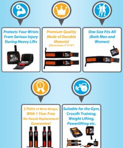 Alternative view of Nordic Lifting Wrist Wraps (2 Pairs/4 Wraps) 14" for Weightlifting | Cross Training | Powerlifting - for Women & Men - Improve Hand Strength & Support During Weight Lifting 1 Year Warranty Black/Red & Black/Orange