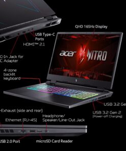 Acer Nitro 17 Gaming Laptop | AMD Ryzen 7 7840HS Octa-Core CPU | NVIDIA GeForce RTX 4060 Laptop GPU | 17.3" QHD 165Hz IPS Display | 1TB Gen 4 SSD | Wi-Fi 6E | RGB Backlit KB | AN17-41-R7G3, Black R7 7840HS / RTX4060 55 71rH1qIb65L