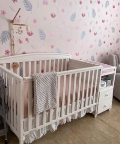 TILLYOU Ruffled Crib Skirt with Pompoms, Microfiber Nursery Crib Toddler Bedding Skirts for Baby Boys Girls, 14'' Drop, White Polyester 26 71rJC3wUV4L