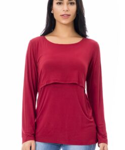 Smallshow Women's Maternity Nursing Tops Comfy Long Sleeve Breastfeeding T-Shirt Medium Wine/Green/Black (Cotton) 10 71rLxV3OSL