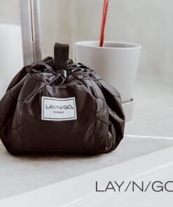 Lay-n-Go Cosmo Small Drawstring Cosmetic & Makeup Bag Organizer, Toiletry Bag for Travel, Gifts, and Daily Use, 16 inch, Black 9 71rPrwSyLLS