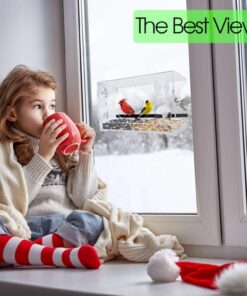 Large Clear Window Bird Feeder - Extended House with Strong Suction Cups - Steel Perch Sliding Feed Seed Tray - See Through Transparent Big Birdhouse - Wild Finch, Cardinal, Blue Jay - Cool Cat Gift 57 71rQ01S8KlL