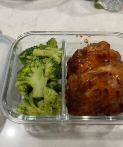 JoyJolt Divided Food Storage Containers with Lids Airtight. 5 Pack Glass Meal Prep Containers 2 Compartment Set Glass Bento Box. Reusable Food Containers, Portion Control Containers for Weight Loss Gray 50 71rQW3lP1gL