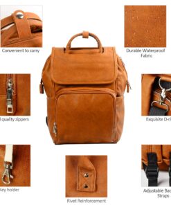 KZNI Leather Diaper Bag Backpack-Travel Diaper Backpack,Nappy Baby Bags for Mom,Unisex Maternity Diaper Bag Brown2 10 71rQZXfuMVL