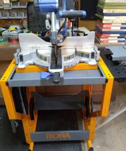 Bora Portamate - PM-8000 Miter Saw Stand Work Station | Mobile Rolling Table Top Workbench | Orange & Grey with Folding Wing Extensions Orange/Black 54 71rQittKKL