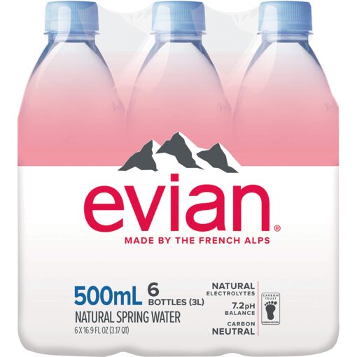 evian Natural Spring Water 500 mL/16.9 Fl Oz (Pack of 6), Bottled Naturally Filtered Spring Water in Individual-Sized Bottles 16.9 Fl Oz (Pack of 6)