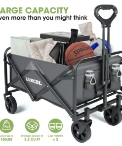 Alternative view of LUXCOL Collapsible Folding Outdoor Utility Wagon,Beach Wagon Cart with All Terrain Wheels & Drink Holders,Portable Sports Wagon for Camping, Shopping, Garden and Beach Gray