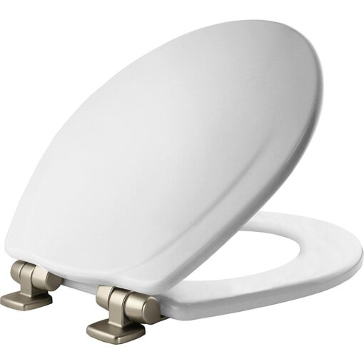 Mayfair 830NISL 000 Toilet Seat, 1 Pack-ROUND, White-Brushed Nickel Hinges 1 Pack - ROUND White - Brushed Nickel Hinges