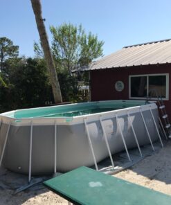 Intex 26795EH Prism Frame 16.5ft x 9ft x 48in Outdoor Above Ground Oval Swimming Pool Set with Filter Pump, Pool Cover and Ladder, Gray 16.5ft x 9ft x 48in / Oval 42 71rY0VJZWWL