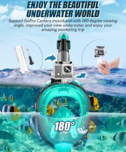 QingSong Full Face Snorkel Mask for Adults & Kids, Snorkeling Gear with Camera Mount, Foldable 180 Degree Panoramic View Snorkeling Set Anti-Fog Anti-Leak Black/Green S/M 15 71rfknOOAjL