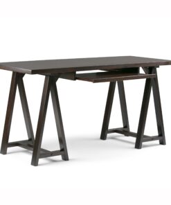 SIMPLIHOME Sawhorse SOLID WOOD Modern Industrial 60 inch Wide Home Office Desk, Writing Table, Workstation, Study Table Furniture in Dark Chestnut Brown 17 71rg67VrK L