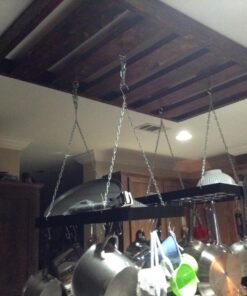 Fox Run Rectangular Hanging Pot Rack with Chains and 6 Hooks, 2 Inch, Black Iron Rectangular With Hooks 31 71rgbcdIigL