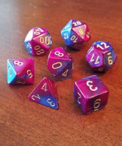 Chessex Manufacturing Cube Gemini Set of 7 Dice - Blue & Purple with Gold Numbering CHX-26428 24 71rijEMJMyL 1