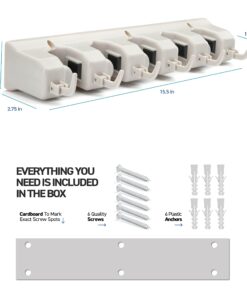 HOME IT Mop And Broom Holder - Garage Storage Systems with 5 Slots, 6 Hooks, 7.5lbs Capacity Per Slot - Garden Tool Organizer For 11 Tools - For Home, Kitchen, Closet, Laundry Room - Off-White 28 71rjK3j6K4L
