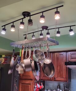 Rogar Hammered Steel Rectangular Pot Rack with Grid and Chrome Accessories 30-in. 28 71rjL1a9znL