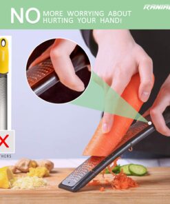 Zester Stainless Steel Grater, Long Ergonomic Handle Cheese, Lemon, Ginger & Potato Zester with Plastic Cover, with Rubber Base (Black) Black 8 71rrg77He9L