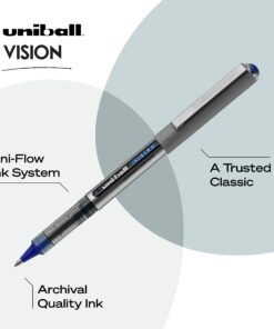 Uniball Vision Rollerball Pens, Blue Pens Pack of 12, Fine Point Pens with 0.7mm Medium Blue Ink, Ink Black Pen, Pens Fine Point Smooth Writing Pens, Bulk Pens, and Office Supplies 7 71rsjCehhHL