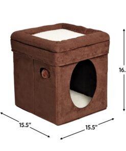 MidWest Homes for Pets 137-BR 'The Original' Curious Cat Cube, Cat House / Cat Condo in Brown Faux Suede & Synthetic Sheepskin Brown Single Story 36 71rtbKrHkCL 3
