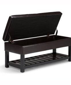 SIMPLIHOME Cosmopolitan 44 Inch Wide Rectangle Ottoman Bench with Open Bottom in Tanners Brown Faux Leather Tufted Footrest Stool, For Living Room, Bedroom, Traditional Rectangular 27 71ruudrLRfL