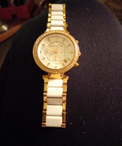 Michael Kors Parker Women's Watch, Stainless Steel and Pavé Crystal Watch for Women with Steel, Leather, or Silicone Band Rose Gold/White 18 71rvdtozfSL