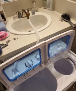 Giantex Portable Mini Compact Twin Tub Washing Machine 20lbs Washer Spain Spinner Portable Washing Machine, Blue+ White 46 71rwWYvxmRL