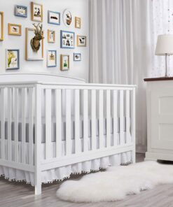 Alternative view of TILLYOU Ruffled Crib Skirt with Pompoms, Microfiber Nursery Crib Toddler Bedding Skirts for Baby Boys Girls, 14'' Drop, White Polyester