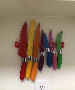 Chefcoo Kitchen Knife Set Plus Magnetic Strip and Sharpener One Cutlery Knives-Best Color Cooking Gadgets-Includes Cheese, Pizza, Paring, 14.5 x 10.9 x 1.5 inches, Red, Yellow, Blue, Green, Pink 32 71rx3P37QZL