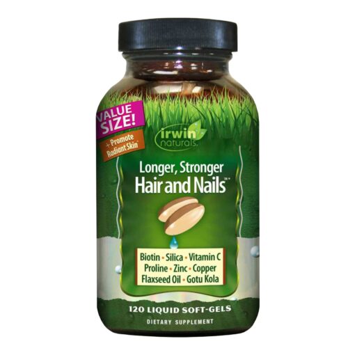 Irwin Naturals Longer, Stronger Hair and Nails - Promotes Vibrant Shine Texture & Strength - 120 Liquid Softgels 120 Count (Pack of 1)