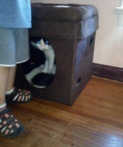 MidWest Homes for Pets 137-BR 'The Original' Curious Cat Cube, Cat House / Cat Condo in Brown Faux Suede & Synthetic Sheepskin Brown Single Story 54 71rz9YHQfcL 3