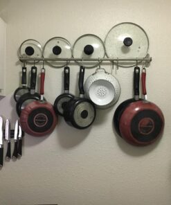 Wallniture Lyon 31.5" Wall Mount Kitchen Utensil Holder With 10 S Hooks For Hanging Pots and Pans Set 31 71rzFlatlL