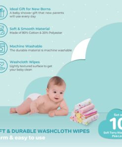 Spasilk Washcloth Wipes Set for Newborn Boys and Girls, Soft Terry Washcloth Set, Pack of 10, Pink Lines 10 Count (Pack of 1) 18 71s1qpvLapL