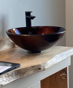 Aquaterior Modern Bathroom Round Artistic Tempered Glass Vessel Vanity Sink Bowl Basin Spa (FAUCET NOT INCLUDED) Flame Red 33 71s2dEXxh9L